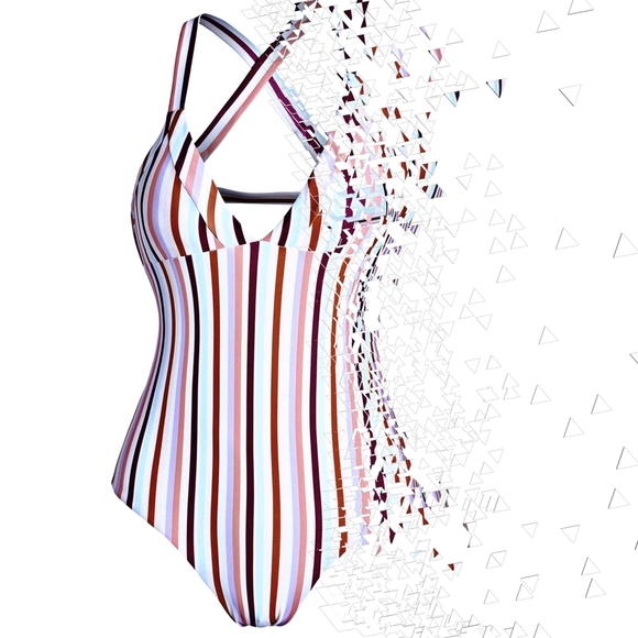 Striped Criss-Cross One Piece Swimsuit – Colorful Scoop Neck, Open Back, Padding - Picture 7 of 11